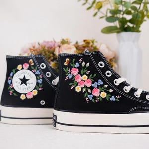 Custom Converse Chuck Taylor Embroidered,Custom Embroidered Wedding Sneakers,Bridal Flowers Embroidered Shoes,Personalized Bride Sneakers