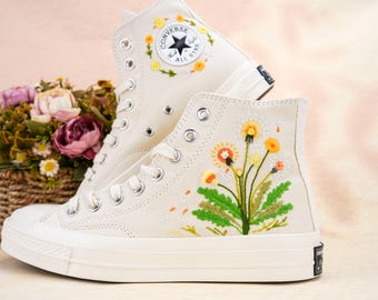 Custom Embroidered Converse High Tops Chuck Taylor / Hand Embroidered dandelion Converse/ Embroidered dandelion Flowers Sneakers