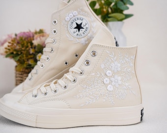 Custom Embroidered Wedding Sneakers, Bridal Flowers Embroidered Shoes,Wedding Flowers Embroidered Sneakers, Personalized Bridal Sneaker