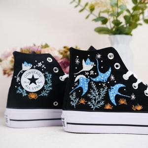 Custom Embroidered Converse High Tops, Custom Converse Chuck Taylor 1970s Manta Ray Embroidered, Ocean Embroidered Shoes Custom, Ocean Gifts