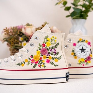 Custom Converse Chuck Taylor Embroidered,Custom Embroidered Wedding Sneakers,Bridal Flowers Embroidered Shoes,Personalized Bride Sneakers