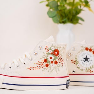 Custom Converse Chuck Taylor Embroidered,Custom Embroidered Wedding Sneakers,Bridal Flowers Embroidered Shoes,Personalized Bride Sneakers