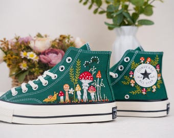Custom Converse Chuck Taylor Mushrooms Embroidered Converse Shoes/ Mushrooms Embroidered Converse Custom/ Mushrooms Embroidered Sneakers