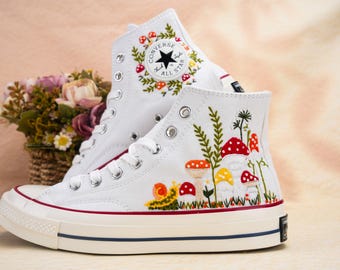 Custom Converse Chuck Taylor Mushrooms Embroidered Converse Shoes/ Mushrooms Embroidered Converse Custom/ Mushrooms Embroidered Sneakers