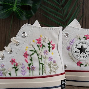 Custom Converse Chuck Taylor Embroidered,Custom Embroidered Wedding Sneakers,Bridal Flowers Embroidered Shoes,Personalized Bride Sneakers