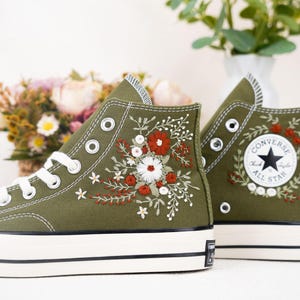 Custom Converse Chuck Taylor Embroidered,Custom Embroidered Wedding Sneakers,Bridal Flowers Embroidered Shoes,Personalized Bride Sneakers