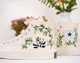 Custom Converse Chuck Taylor Embroidered,Personalized Converse Embroidery Shoes,Custom panda Design, Embroidered panda Converse