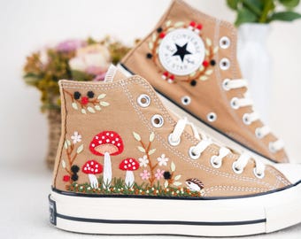 Custom Converse Chuck Taylor Mushrooms Embroidered Converse Shoes/ Mushrooms Embroidered Converse Custom/ Mushrooms Embroidered Sneakers