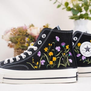Custom Converse Chuck Taylor Embroidered,Custom Embroidered Wedding Sneakers,Bridal Flowers Embroidered Shoes,Personalized Bride Sneakers