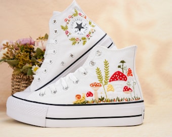 Custom Mushroom Converse Embroidery Chuck Taylor/Handmade Personalized Sneakers/Whimsical Embroidered Gift Art/Mushroom Embroidered Sneakers