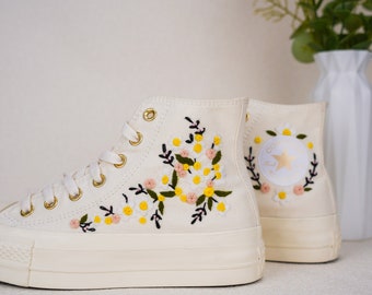 embroidered converse,Custom converse,Custom Converse Platform,Wedding Flowers,Embroidered Platform Shoes,Bridal Converse,Bridal Sneakers
