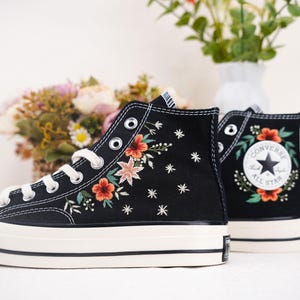 Custom Converse Chuck Taylor Embroidered,Custom Embroidered Wedding Sneakers,Bridal Flowers Embroidered Shoes,Personalized Bride Sneakers