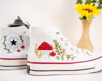 Custom Converse Chuck Taylor Mushrooms Embroidered Converse Shoes/ Mushrooms Embroidered Converse Custom/ Mushrooms Embroidered Sneakers