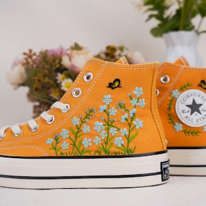 Custom Converse Chuck Taylor Embroidered,Custom Embroidered Wedding Sneakers,Bridal Flowers Embroidered Shoes,Personalized Bride Sneakers