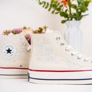 Custom Embroidered Wedding Sneakers, Bridal Flowers Embroidered Shoes,Wedding Flowers Embroidered Sneakers, Personalized Bridal Sneaker