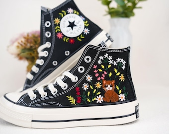 Custom Converse Chuck Taylor Embroidered,Personalized Converse Embroidery Shoes,Custom cat Design,Unique Handmade Gift for Sneaker Lovers