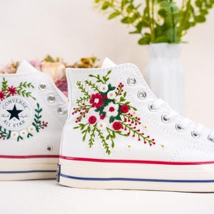 Custom Converse Chuck Taylor Embroidered,Custom Embroidered Wedding Sneakers,Bridal Flowers Embroidered Shoes,Personalized Bride Sneakers