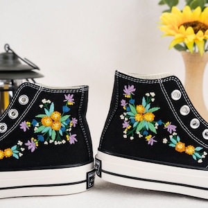Custom Converse Chuck Taylor Embroidered,Custom Embroidered Wedding Sneakers,Bridal Flowers Embroidered Shoes,Personalized Bride Sneakers