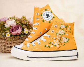 Custom Converse Chuck Taylor Embroidered,Custom Embroidered Wedding Sneakers,Bridal Flowers Embroidered Shoes,Personalized Bride Sneakers