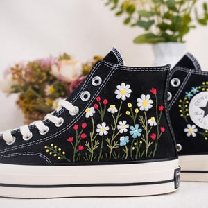 Custom Converse Chuck Taylor Embroidered,Custom Embroidered Wedding Sneakers,Bridal Flowers Embroidered Shoes,Personalized Bride Sneakers