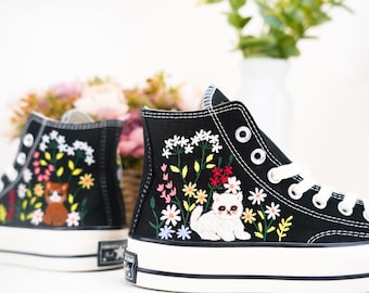 Custom Converse Chuck Taylor Embroidered,Personalized Converse Embroidery Shoes,Custom cat Design,Unique Handmade Gift for Sneaker Lovers