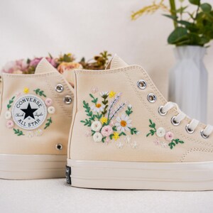 Custom Converse Chuck Taylor Embroidered,Custom Embroidered Wedding Sneakers,Bridal Flowers Embroidered Shoes,Personalized Bride Sneakers
