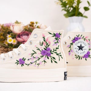 Custom Converse Chuck Taylor Embroidered,Custom Embroidered Wedding Sneakers,Bridal Flowers Embroidered Shoes,Personalized Bride Sneakers
