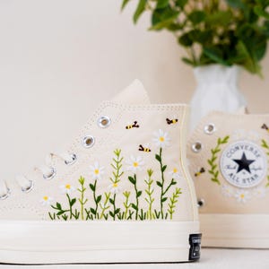 Custom Converse Chuck Taylor Embroidered,Custom Embroidered Wedding Sneakers,Bridal Flowers Embroidered Shoes,Personalized Bride Sneakers