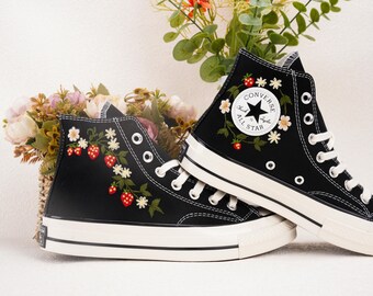 Custom Converse Chuck Taylor Embroidered,Custom Embroidered Wedding Sneakers,Bridal Flowers Embroidered Shoes,Personalized Bride Sneakers