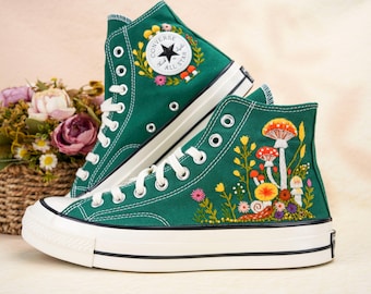 Custom Mushroom Converse Embroidery Chuck Taylor/Handmade Personalized Sneakers/Whimsical Embroidered Gift Art/Mushroom Embroidered Sneakers