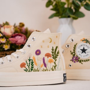 Custom Converse Chuck Taylor Embroidered,Custom Embroidered Wedding Sneakers,Bridal Flowers Embroidered Shoes,Personalized Bride Sneakers