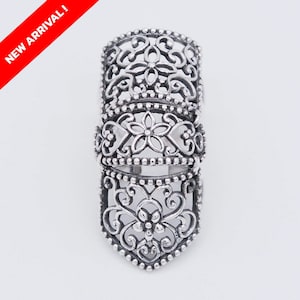 Full Finger Armour Gothic Flower Victorian 925 Sterling Silver Ring,Women Kunckle Adjustable Ring,Cosplay Ring,Boho Vintage Jewelry,