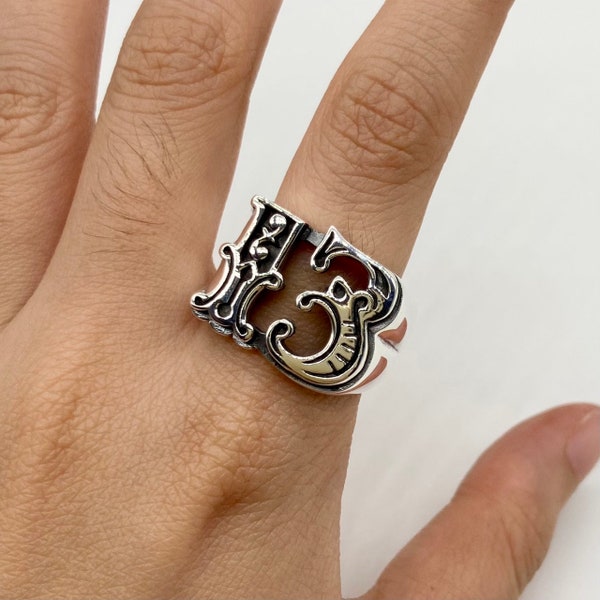 Lucky Number 13 thirteen 925 sterling silver ring,men women unisex ring,ring for men, ring for women,biker gothic vintage ring stlye