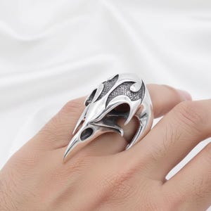 Raven Skull 925 Sterling Silver Ring: Gothic Crow Claw, Viking Biker Jewelry