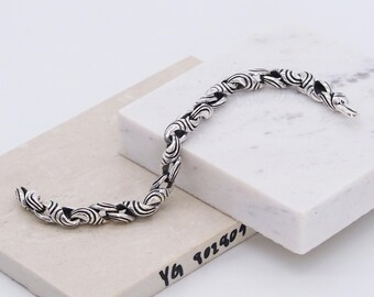 Byzantine Gothic Bali Round 925 Sterling Silver Bracelet,Vintage Handmade Viking Knot Chain Link,Gift for Boyfriend, Unisex Men Jewelry