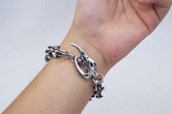 Men Dragon Spine Heavyy 925 Sterling Silver Bracelet,Chunky Skeleton  Chian,Gift for Boyfriend,Viking Biker Jewelry