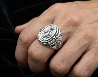 Holy Mary Sterling Silver Signet Ring, Catholic Gift