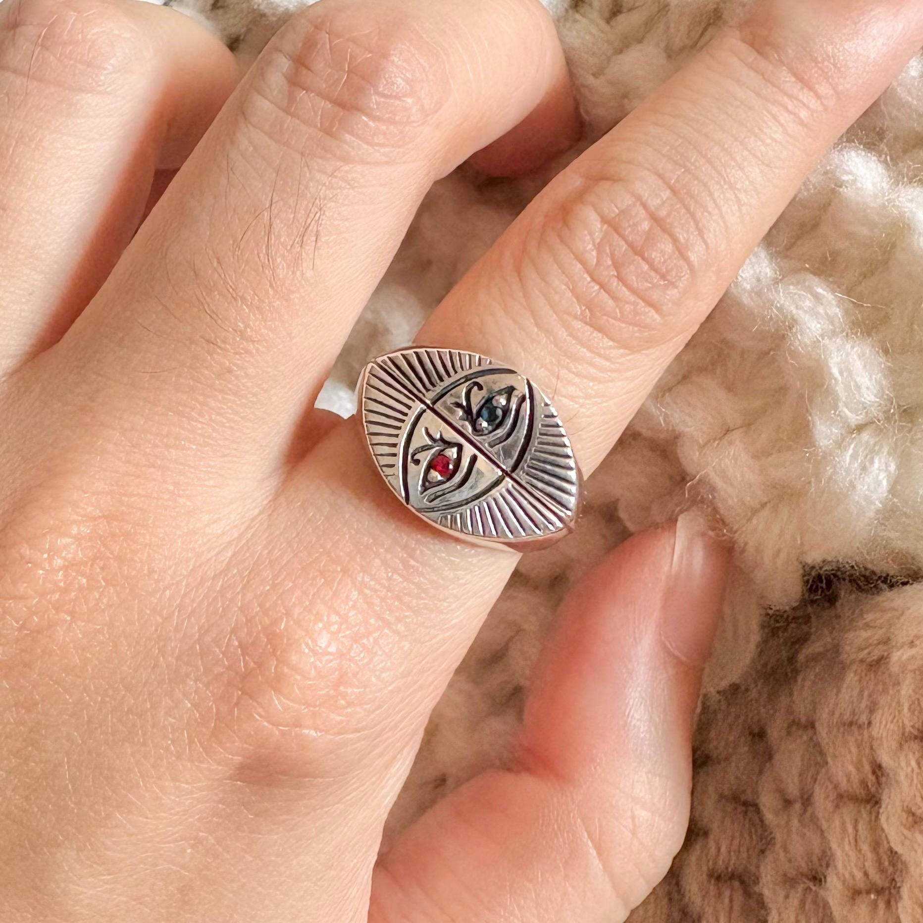 Bague Œil D'Horus En Argent 925 Avec Améthyste - Bijou égyptien Fin