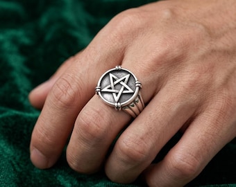 Sterling Silber Pentagramm Siegelring: Gothic Wiccan Sternsymbol