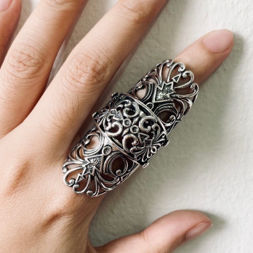 Sterling Silver Full Finger Ring, Gothic Armour, Adjustable