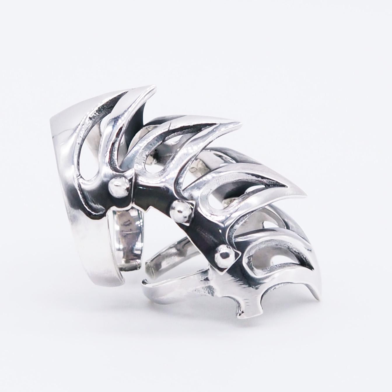 Silverly Marcasite Armour Ring - 925 Sterling Silver Gothic Full-Finger Statement Ring