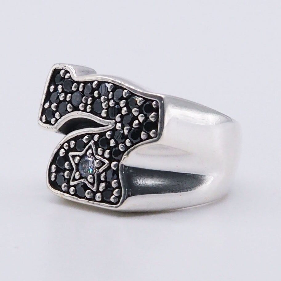 Mt.hill × JAMS 7th Stars Lucky Ring Lucky Number 7 Sterling Silver Ring: Vintage Angel Star, Cubic