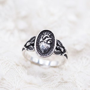 Anatomisches Herz 925 Sterling Silber Ring, Vintage Gothic Claddagh Stil