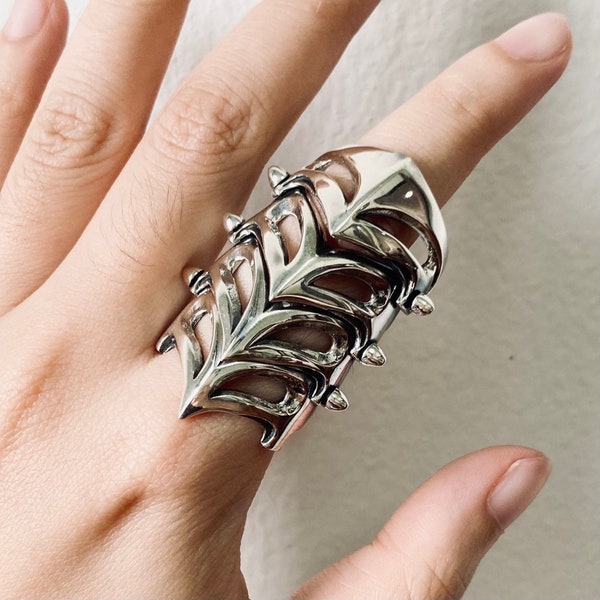 Full Finger Armour Warrior Vintage 925 Sterling Silver,Gothic Knuckle Adjustable Ring,Flexible Finger Joint Ring,Cosplay Ring,Gift for him