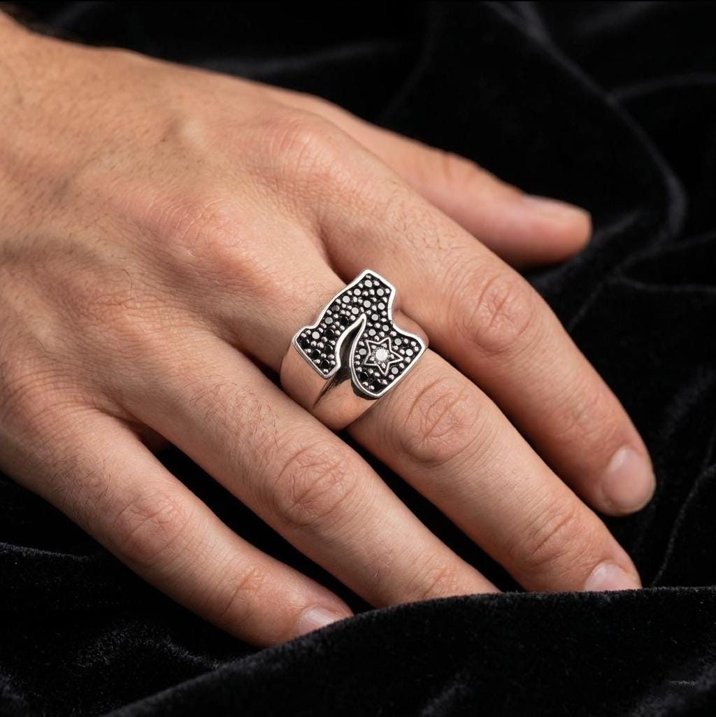 Lucky Number 7 Sterling Silver Ring: Vintage Angel Star, Cubic