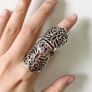 Full Finger Armour Floral Vintage 925 Sterling Silver,Gothic Knuckle Adjustable Ring,Flexible Finger Joint Ring,Cosplay Ring,Gift for women