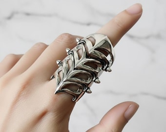 Sterling Silver Full Finger Ring, Gothic Armour Cosplay Ring