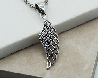 Feather Minimal Charm Men 925 Sterling Silver Pendant, White CZ Stone Design, Boyfriend Charm Necklace