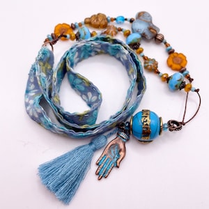 Tibet Nepal Buddhist Boho Textile Pendant Necklace
