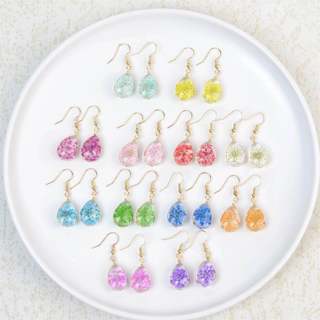 Dried Flowers Earrings, Resin Hoop Earrings, Birthday Gift for Her
